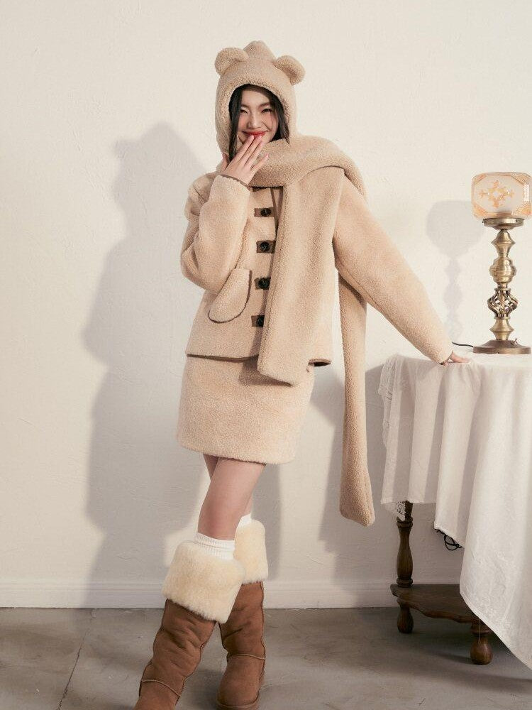 1P STUDIO Milk White Faux Fur Trim Fluffy Women&