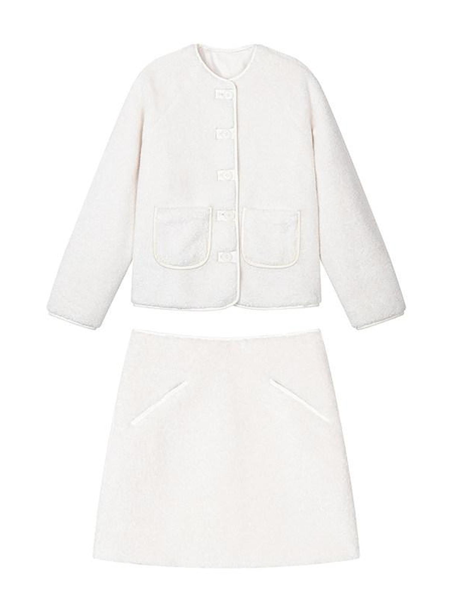 1P STUDIO Milk White Faux Fur Trim Fluffy Women&