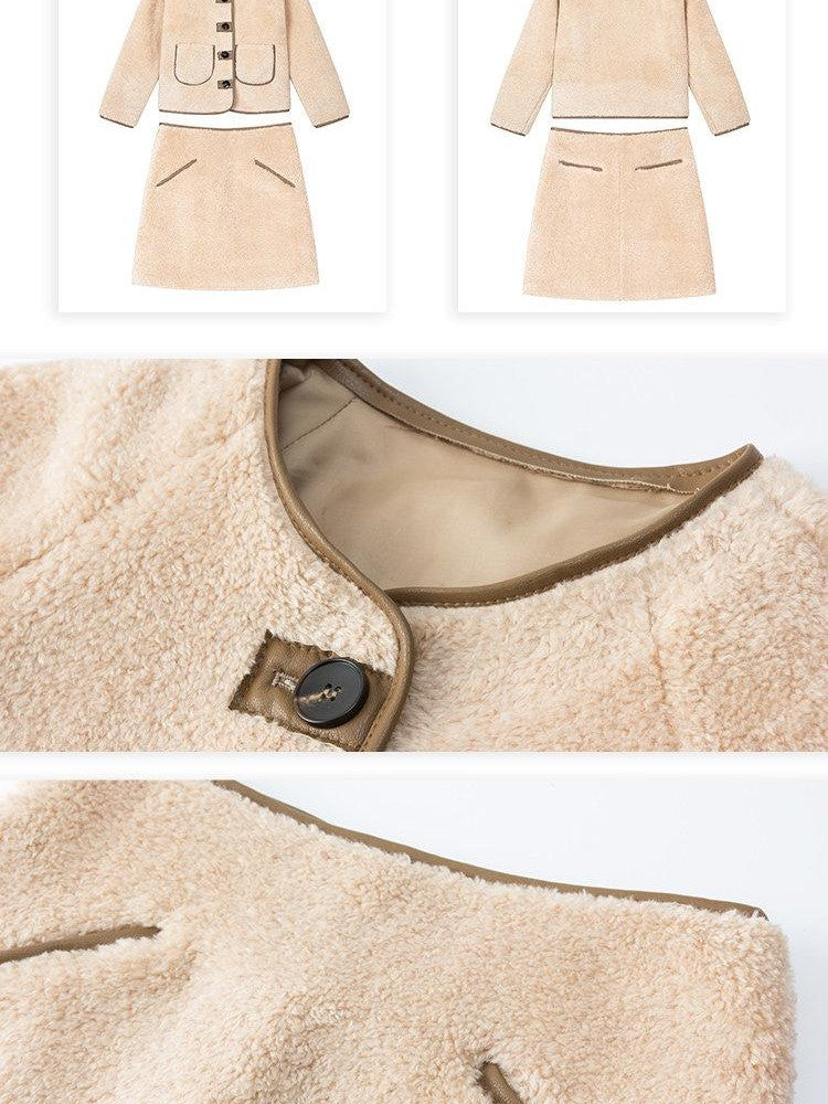 1P STUDIO Milk White Faux Fur Trim Fluffy Women&