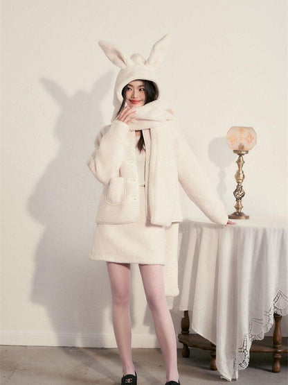 1P STUDIO Milk White Faux Fur Trim Fluffy Women&