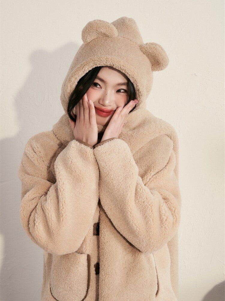 1P STUDIO Milk White Faux Fur Trim Fluffy Women&