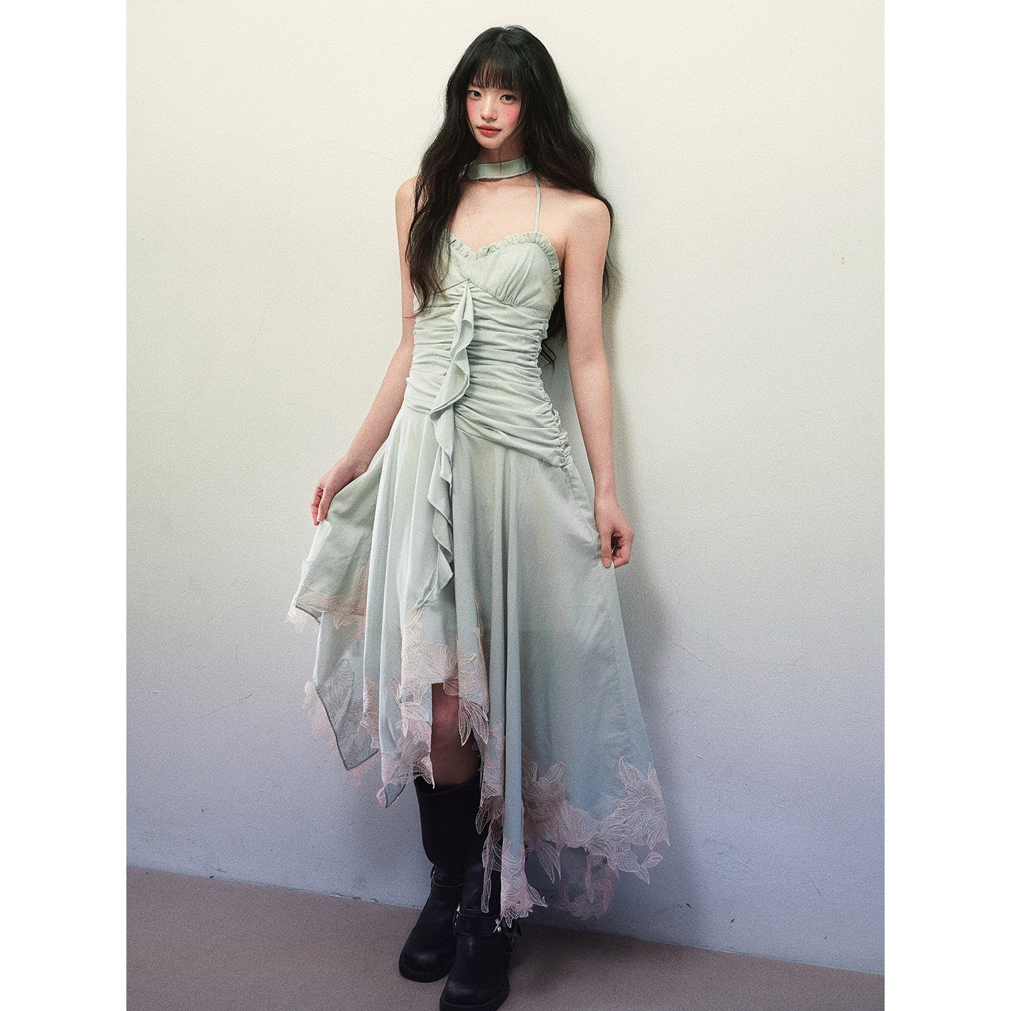 1P_STUDIO_Mint_Ruffle_Asymmetric_Cutout_Floral_Patchwork_Women&