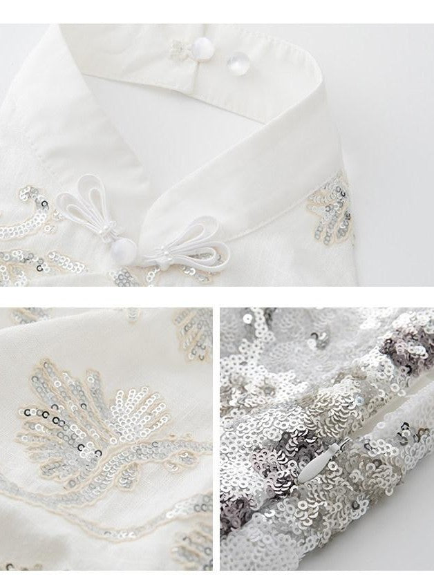1P STUDIO New Chinese Sequin Floral Tulip Hem Women&
