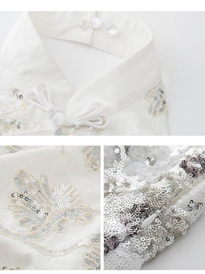 1P STUDIO New Chinese Sequin Floral Tulip Hem Women&