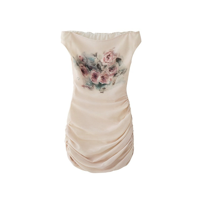 1P_STUDIO_Oil_Painting_Rose_Print_Off_Shoulder_Ruched_Waist_Women&