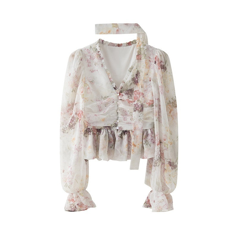 1P_STUDIO_Ombre_Floral_Bow_Tie_Cutout_V-neck_Lantern_Sleeve_Women&
