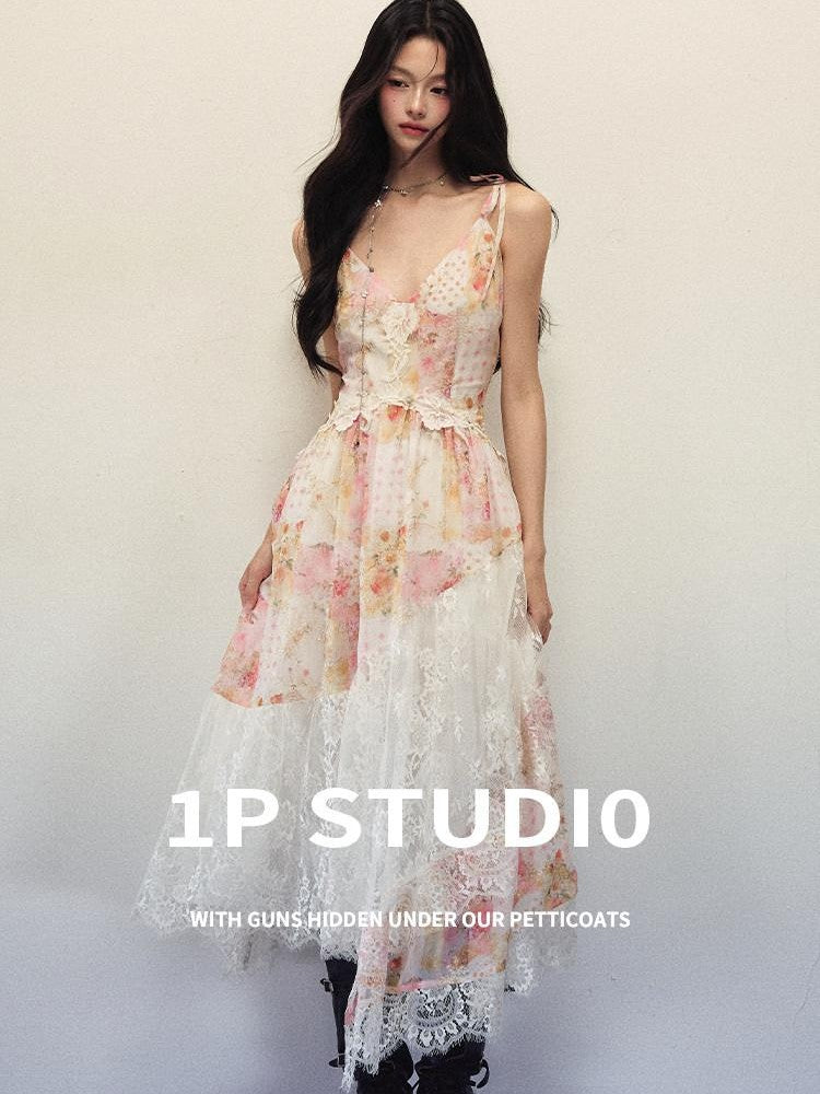 1P STUDIO Ombre Floral Lace Asymmetric Cinched Waist Women&
