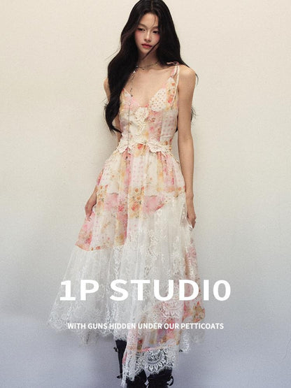 1P STUDIO Ombre Floral Lace Asymmetric Cinched Waist Women&