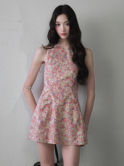 1P STUDIO Painterly Floral Print Cinched Waist A Line Women&