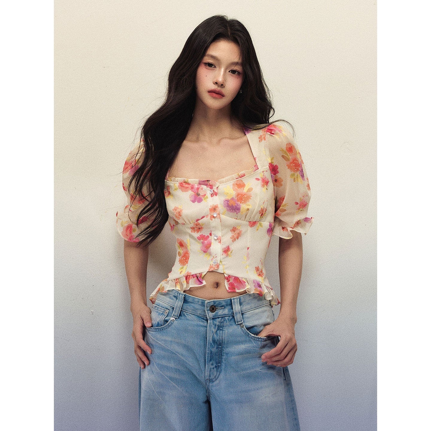 1P_STUDIO_Painterly_Floral_Square_Neck_Puff_Sleeve_Women&
