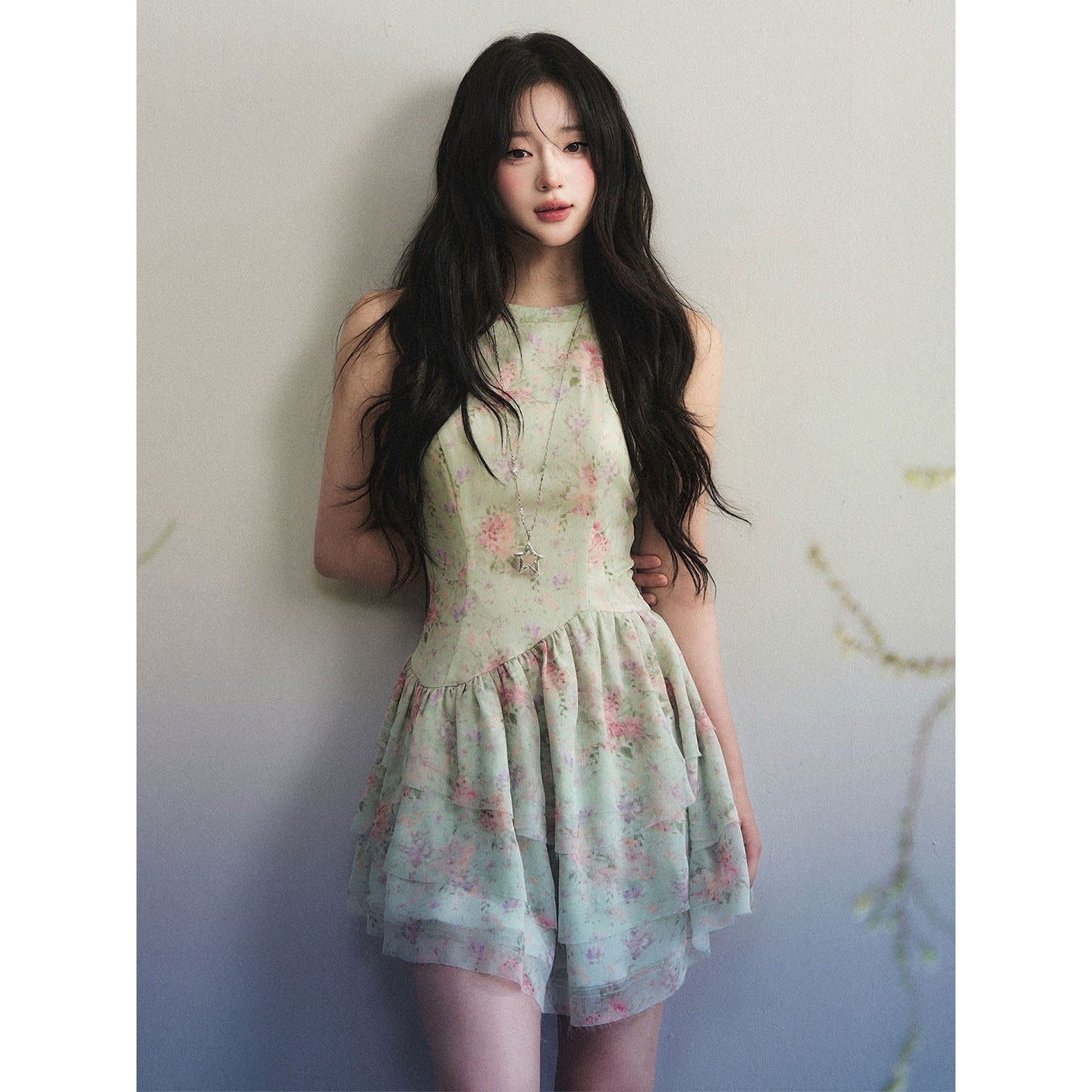 1P_STUDIO_Pale_Green_Printed_Lace_Trim_A_Line_Women&