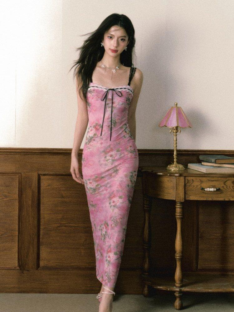 1P STUDIO Pink Oilpaint Floral Patchwork Strappy Women&