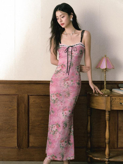 1P STUDIO Pink Oilpaint Floral Patchwork Strappy Women&