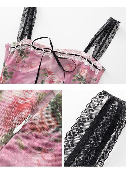 1P STUDIO Pink Oilpaint Floral Patchwork Strappy Women&