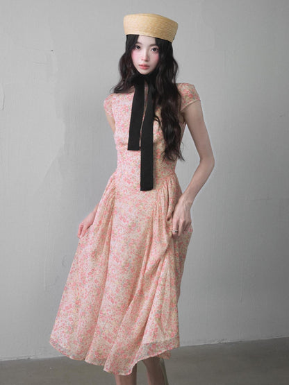 1P STUDIO Pink Ombre Floral Mock Neck Waist Cinched Women&