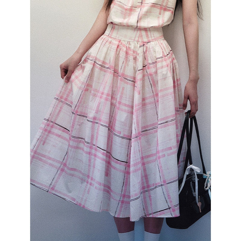 1P_STUDIO_Pink_Stripe_Plaid_Cross_Neck_Halter_Women&