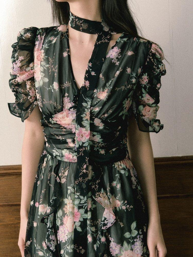 1P STUDIO Pink V-neck Ruffle Sash Halter Waist Women&