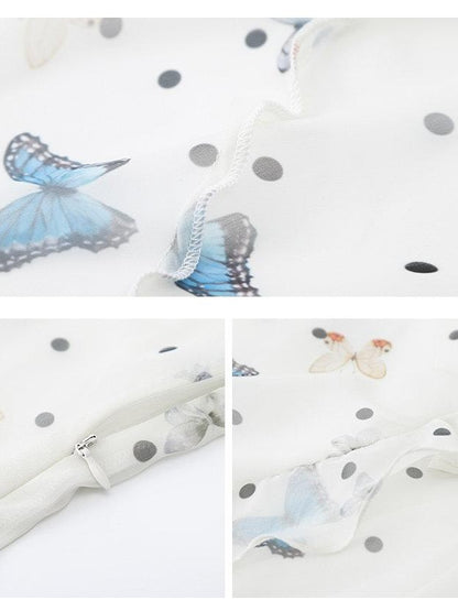 1P STUDIO Polka Dot Butterfly Floral Slit Asymmetric Women&