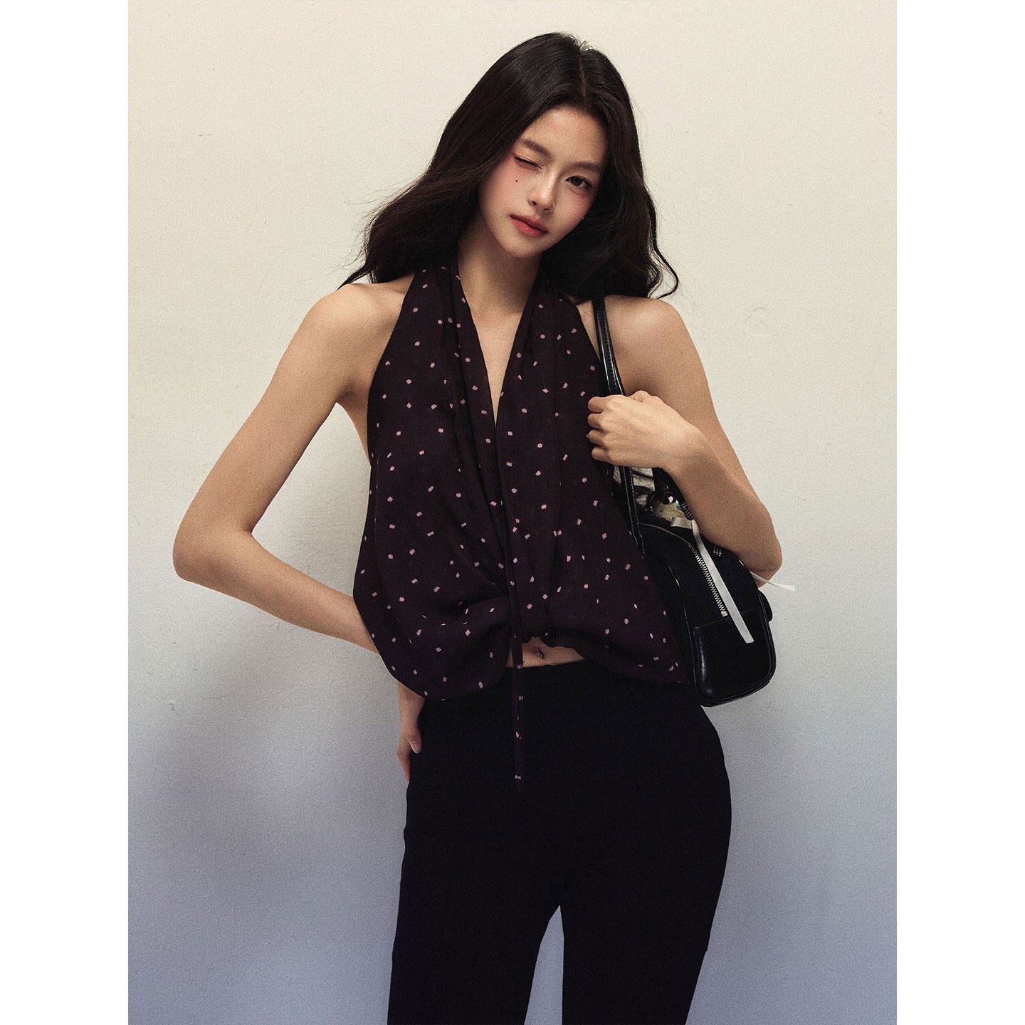 1P_STUDIO_Polka_Dot_Printed_V-neck_Twist_Tie_Ruffle_Women&