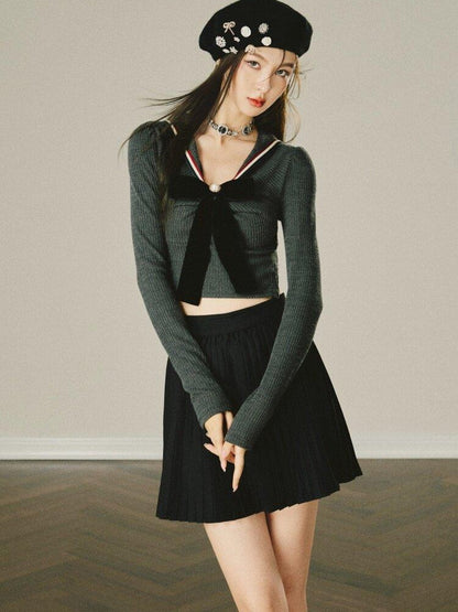 1P STUDIO Preppy Knit Sweater Pleated Skirt Women&