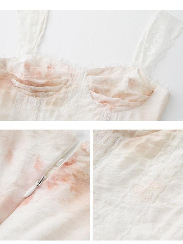 1P STUDIO Puff A Line Lace Trim Cinched Waist Women&