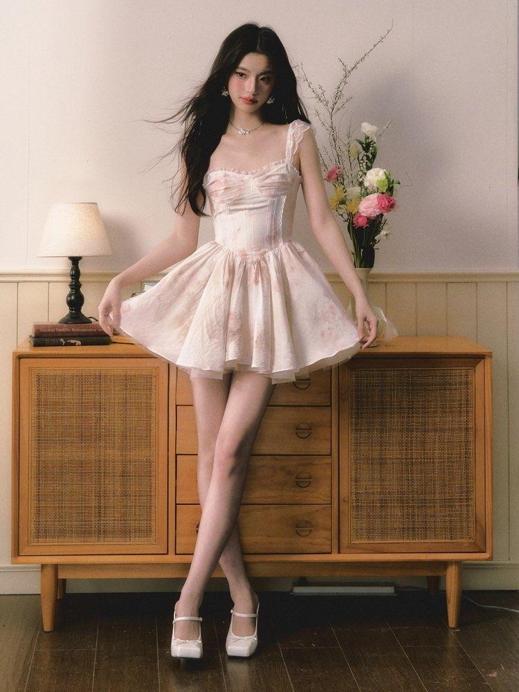 1P STUDIO Puff A Line Lace Trim Cinched Waist Women&