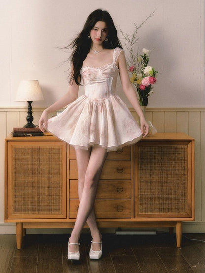 1P STUDIO Puff A Line Lace Trim Cinched Waist Women&