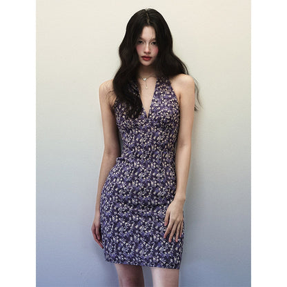 1P_STUDIO_Purple_Floral_V-neck_Backless_Waist_Cinch_Women&