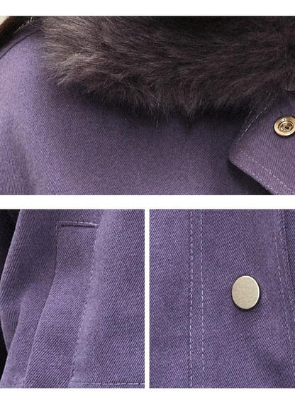 1P STUDIO Purple Workwear Oversized Padded Detachable Fur Collar Women&