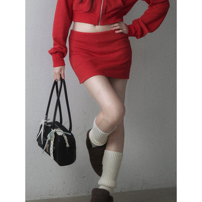1P_STUDIO_Red_Solid_Color_Hooded_Zip_Up_Cropped_Long_Sleeve_Women&