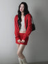 1P STUDIO Red Solid Color Hooded Zip Up Cropped Long Sleeve Women&