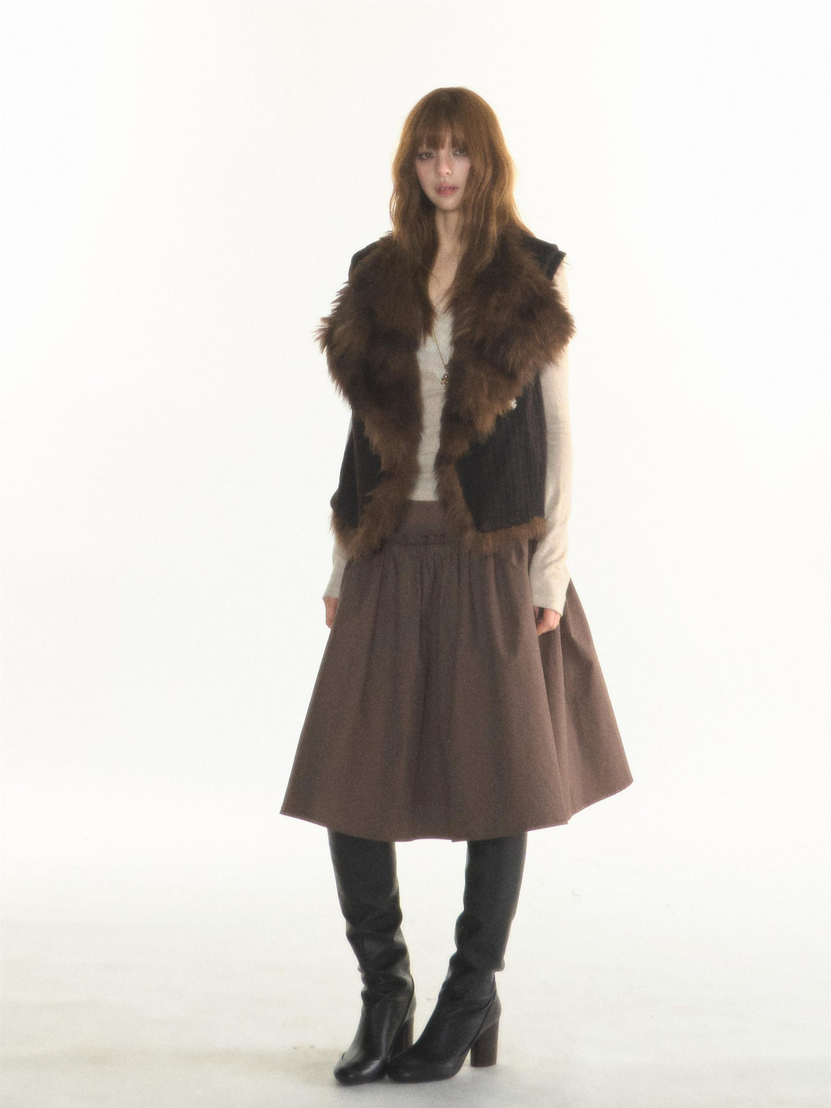 1P STUDIO Reversible Fleece Spliced Fur Collar Women&