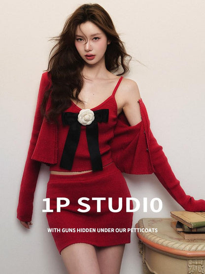 1P STUDIO Ribbed Buttoned Cardigan Cami Bodycon Women&