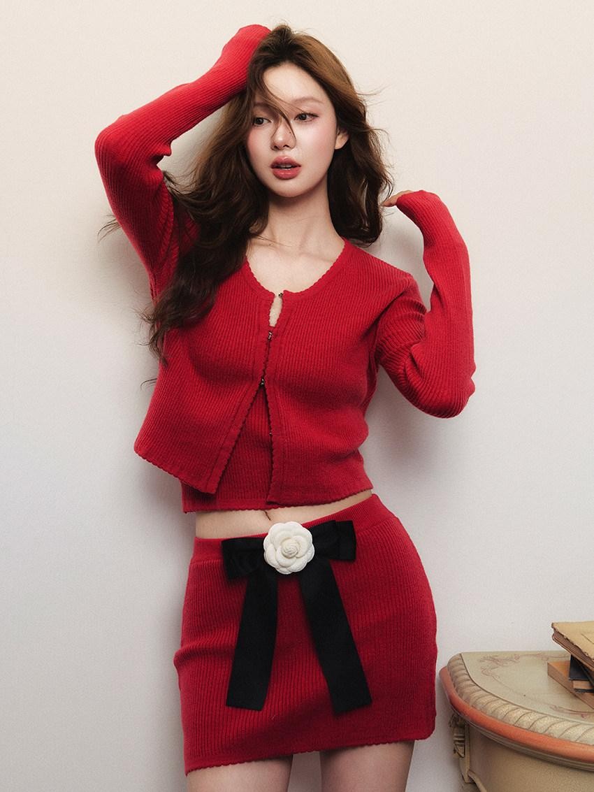 1P STUDIO Ribbed Buttoned Cardigan Cami Bodycon Women&