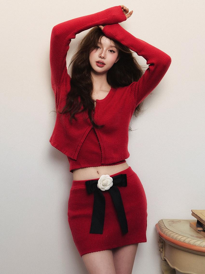 1P STUDIO Ribbed Buttoned Cardigan Cami Bodycon Women&