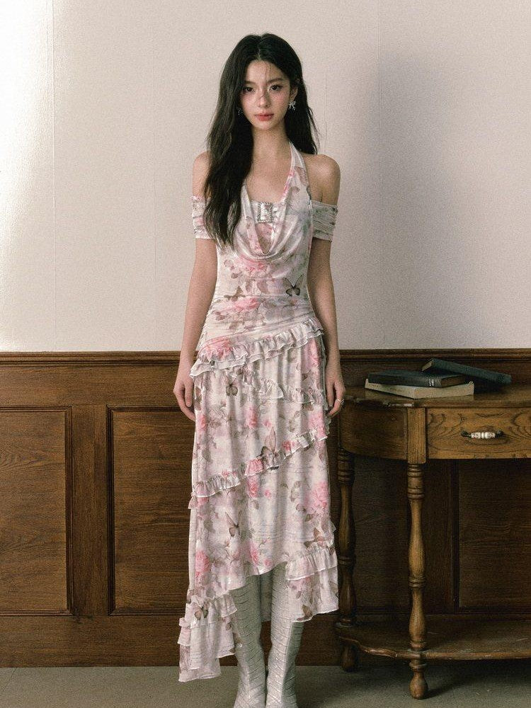 1P STUDIO Rose Butterfly Printed Asymmetrical Women&