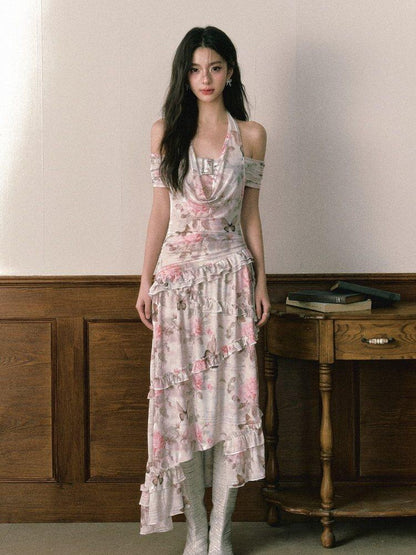 1P STUDIO Rose Butterfly Printed Asymmetrical Women&