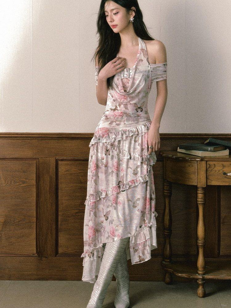 1P STUDIO Rose Butterfly Printed Asymmetrical Women&
