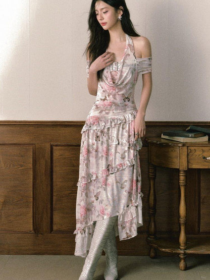 1P STUDIO Rose Butterfly Printed Asymmetrical Women&