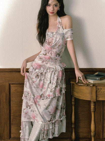 1P STUDIO Rose Butterfly Printed Asymmetrical Women&