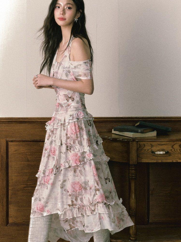 1P STUDIO Rose Butterfly Printed Asymmetrical Women&