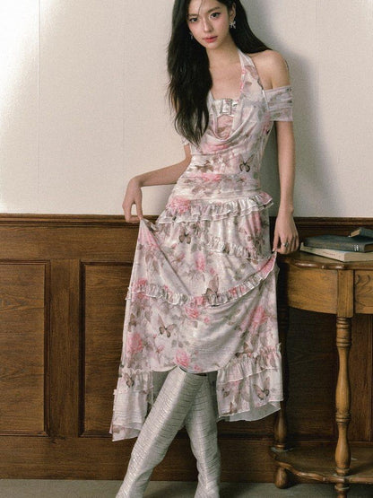 1P STUDIO Rose Butterfly Printed Asymmetrical Women&