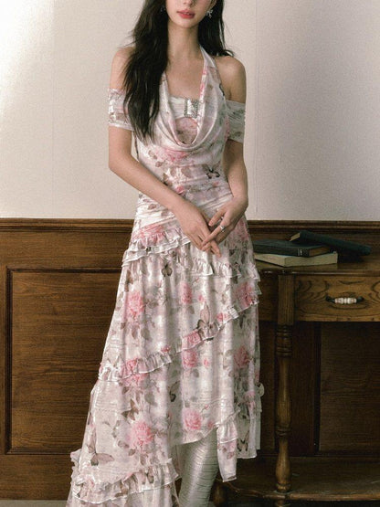 1P STUDIO Rose Butterfly Printed Asymmetrical Women&