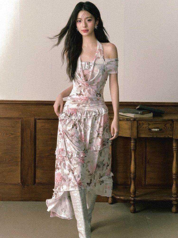 1P STUDIO Rose Butterfly Printed Asymmetrical Women&