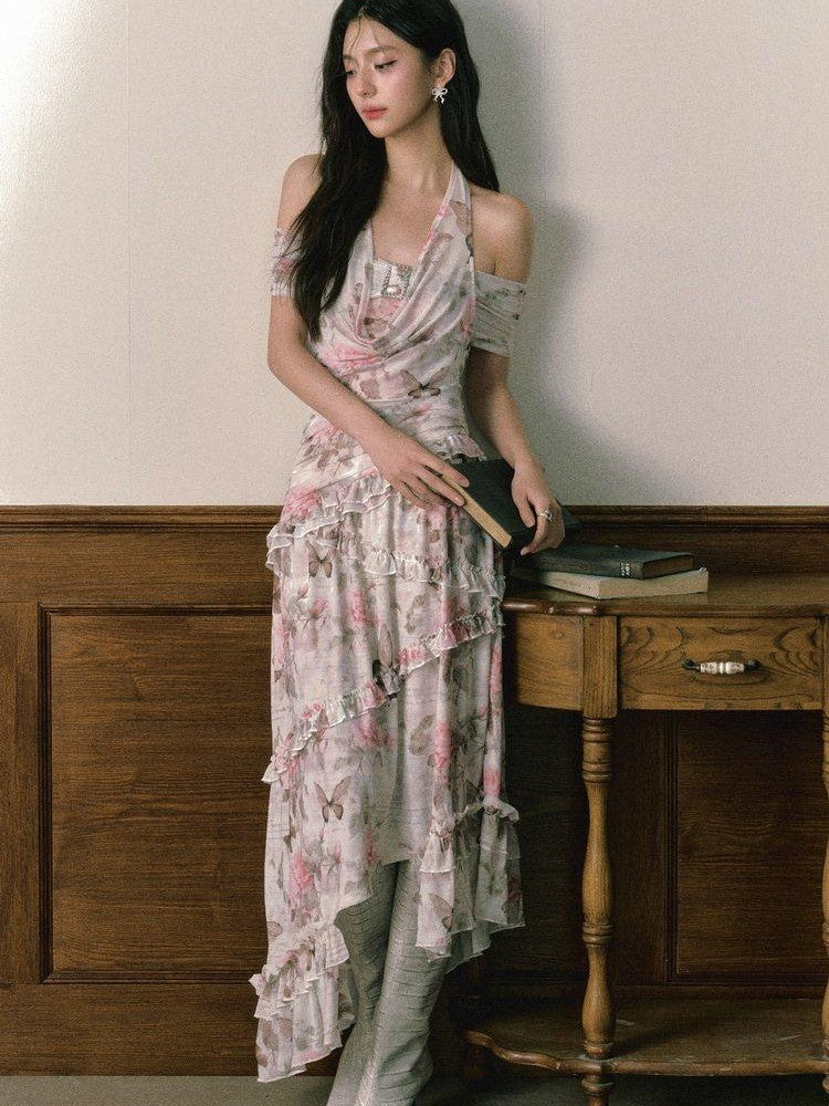 1P STUDIO Rose Butterfly Printed Asymmetrical Women&