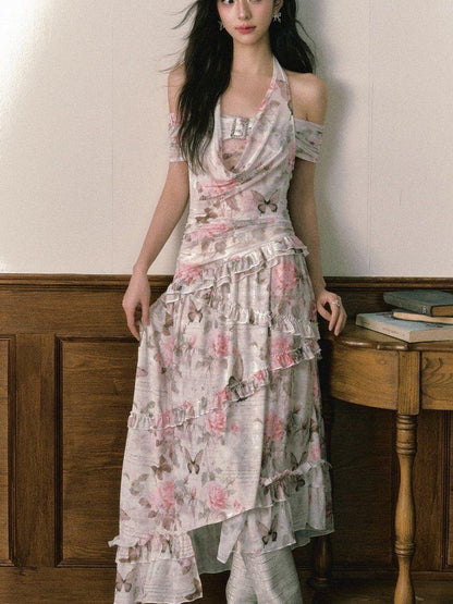 1P STUDIO Rose Butterfly Printed Asymmetrical Women&