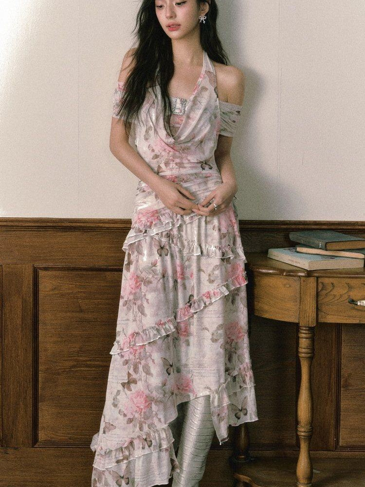 1P STUDIO Rose Butterfly Printed Asymmetrical Women&