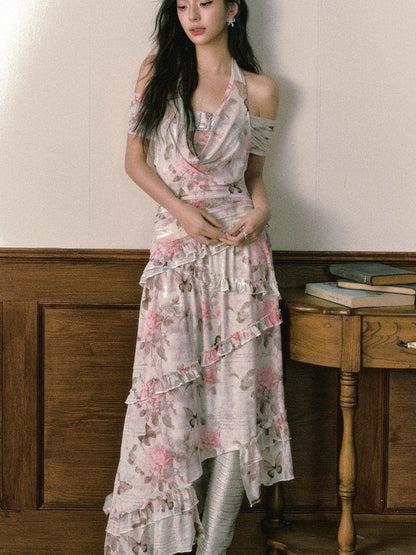 1P STUDIO Rose Butterfly Printed Asymmetrical Women&