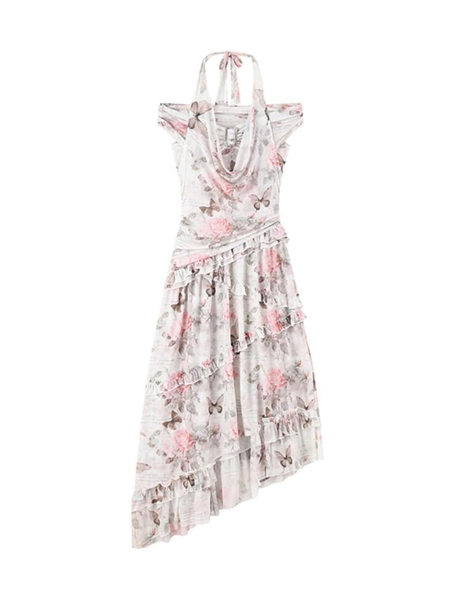 1P STUDIO Rose Butterfly Printed Asymmetrical Women&