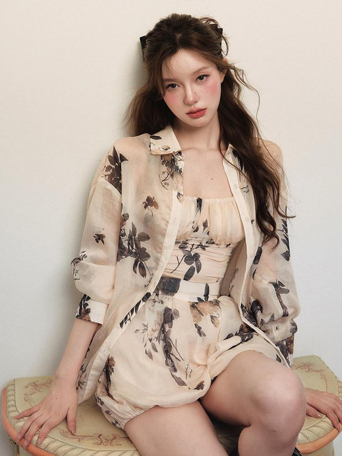 1P STUDIO Rose Floral Print Long Sleeve Women&